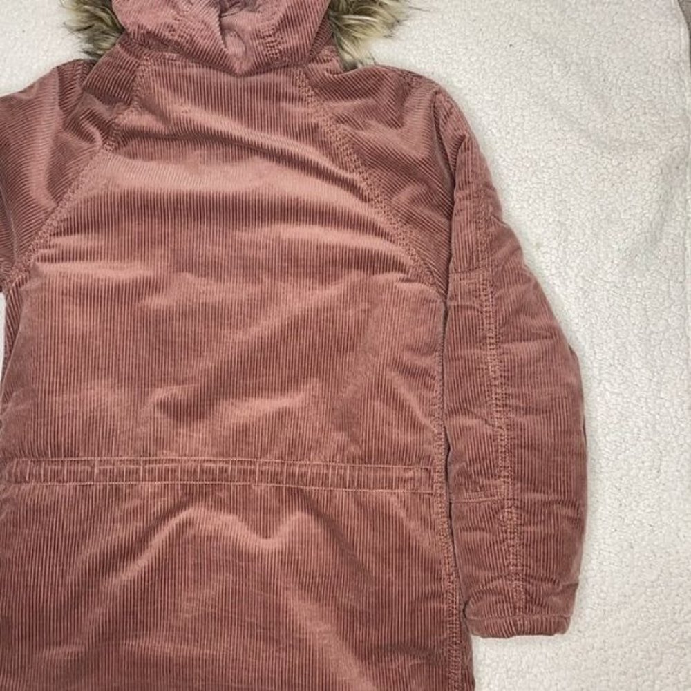 American Eagle Blush Pink Corduroy Faux Fur Hood Parka Jacket: Size XXS - Picture 10 of 13
